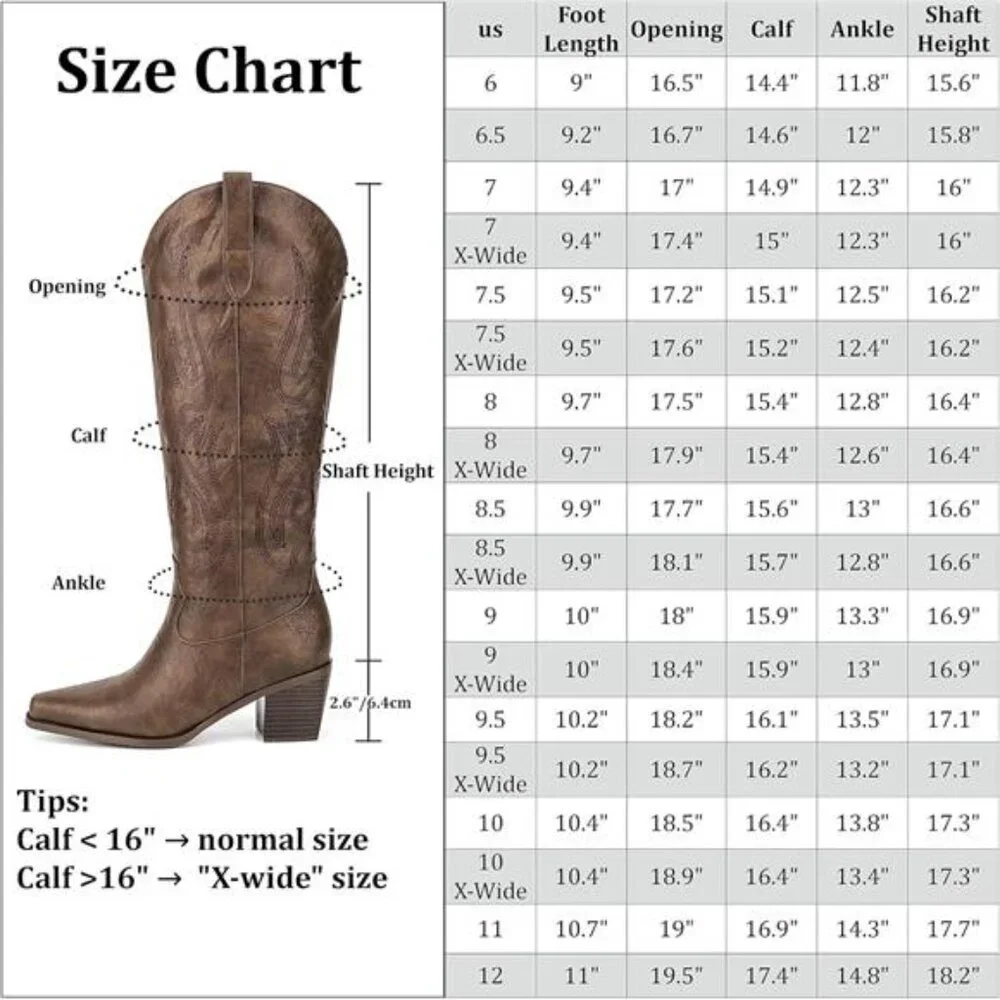 NEW Western Cowboy Boots for Women - Knee High Wide Calf Cowgirl Boots